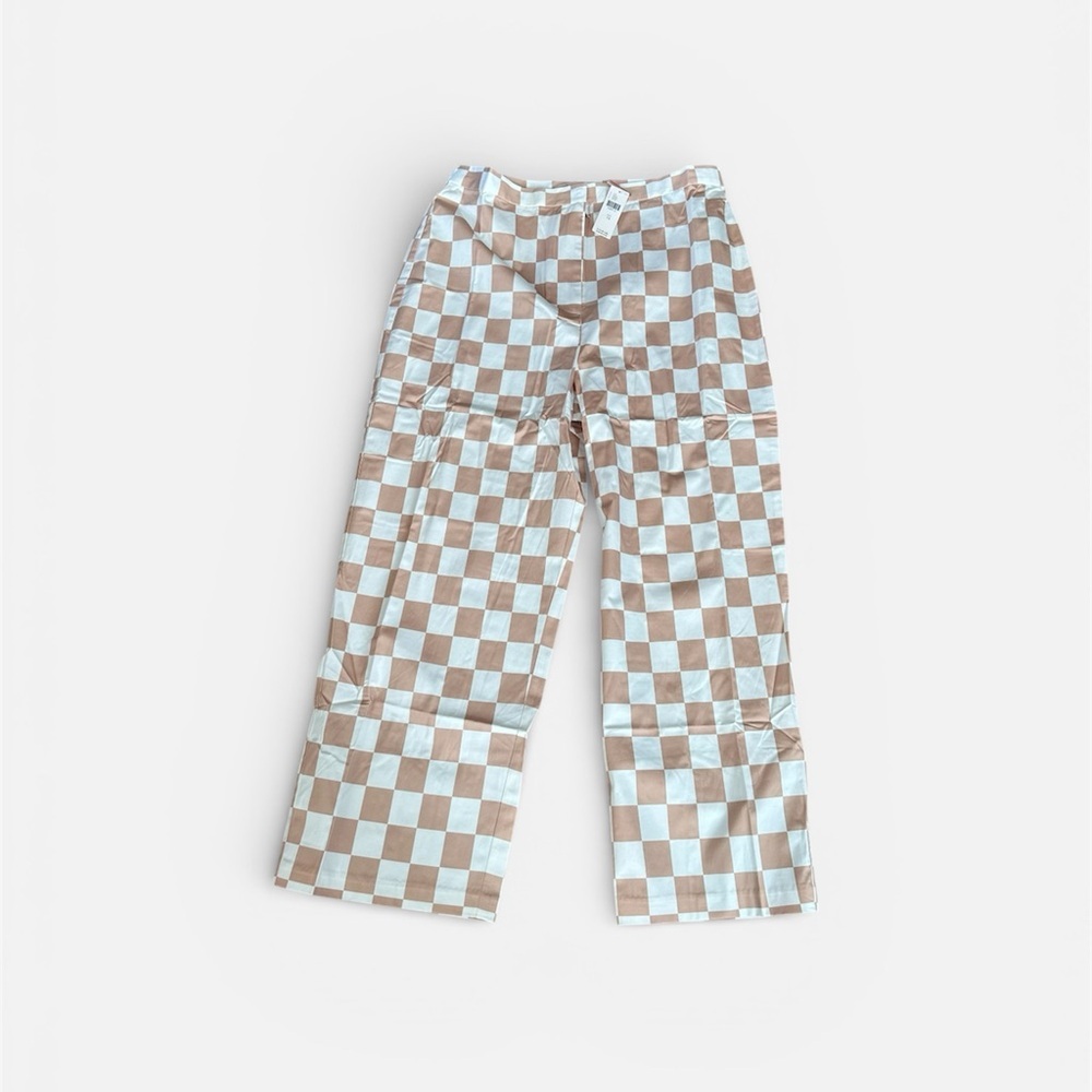 Hutch Anthropologie Women’s Neutral Checkered High Waisted Pants Sz 14 NWT